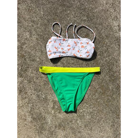 Mixed Brand 2 Piece Swim Bikini Bundle Peach Top Green Bottom Size XXS - Picture 1 of 4
